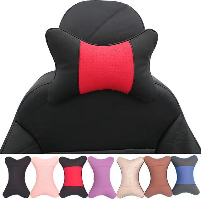 Main image of Car Neck Pillows 2pcs Pack Car Headrest Pillow Pu Leather Car Cervical Pillows for Traveling Car Pillows Filled by Fiber (Black Red)