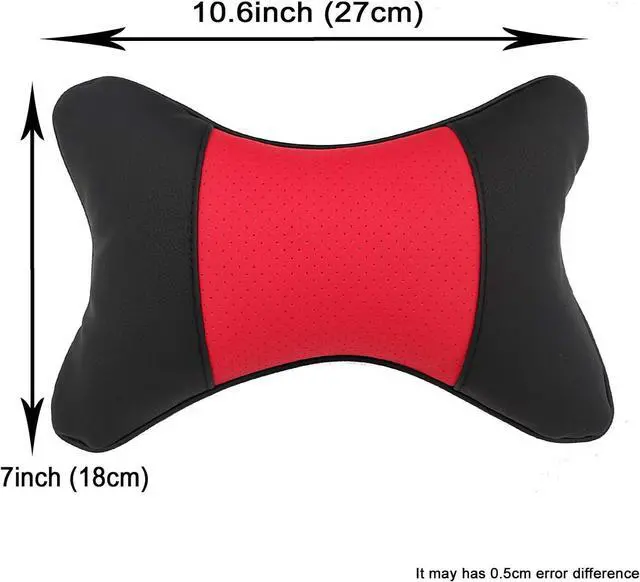 Alt view image 2 of 6 - Car Neck Pillows 2pcs Pack Car Headrest Pillow Pu Leather Car Cervical Pillows for Traveling Car Pillows Filled by Fiber (Black Red)
