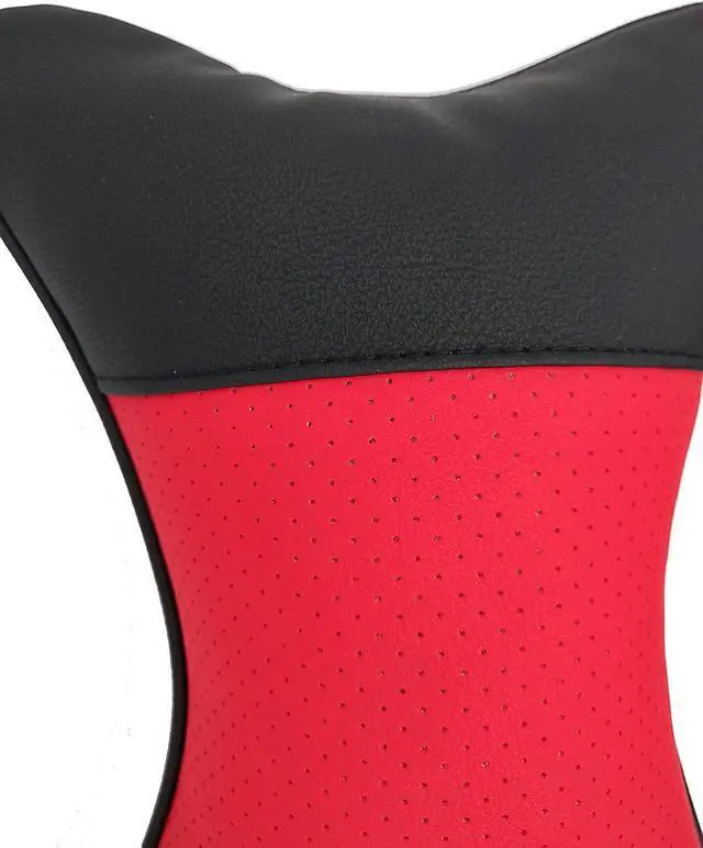 Alt view image 3 of 6 - Car Neck Pillows 2pcs Pack Car Headrest Pillow Pu Leather Car Cervical Pillows for Traveling Car Pillows Filled by Fiber (Black Red)
