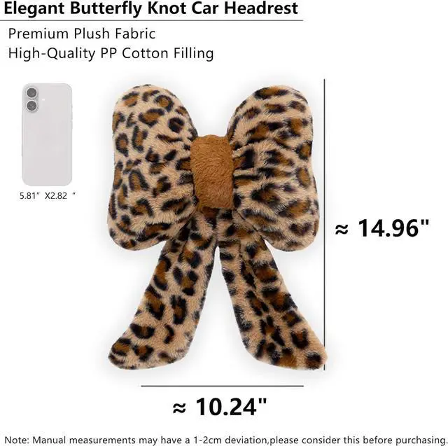 Alt view image 6 of 7 - Car Neck Pillow 2PCS Plush Bowknot Car Headrest Pillow  Comfortable Neck Support for Driving Soft Touch Fabric Car Pillow Cute Girl-Style Interior Decor (Leopard)