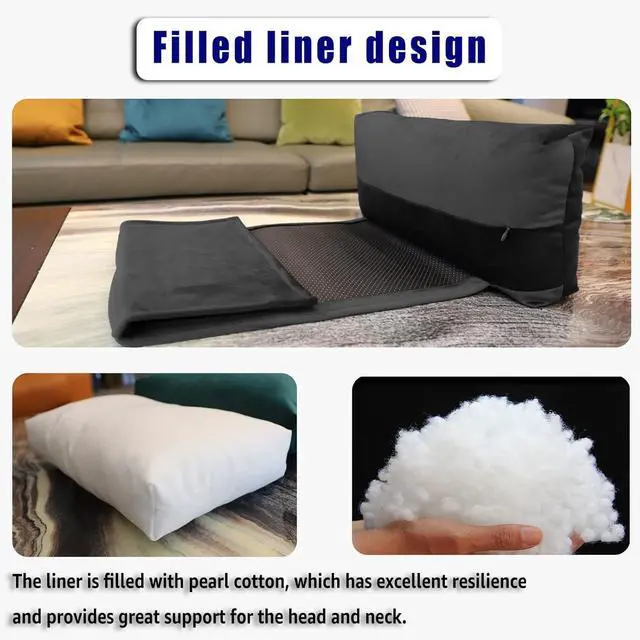 Alt view image 5 of 6 - Headrest Pillow with Pearl Cotton Filling - Non-Slip Headrest Cushion for Recliners, Sofas and Loveseats (Black)