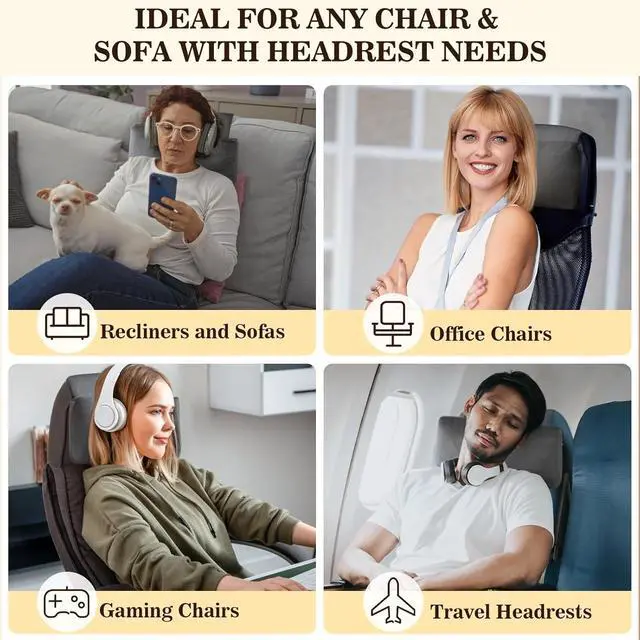 Alt view image 7 of 7 - Recliner Headrest Pillow, Adjustable Neck & Head Support Pillow, Soft Velvet Non-Slip Headrest for Recliner, Couch, Chair, Sofa