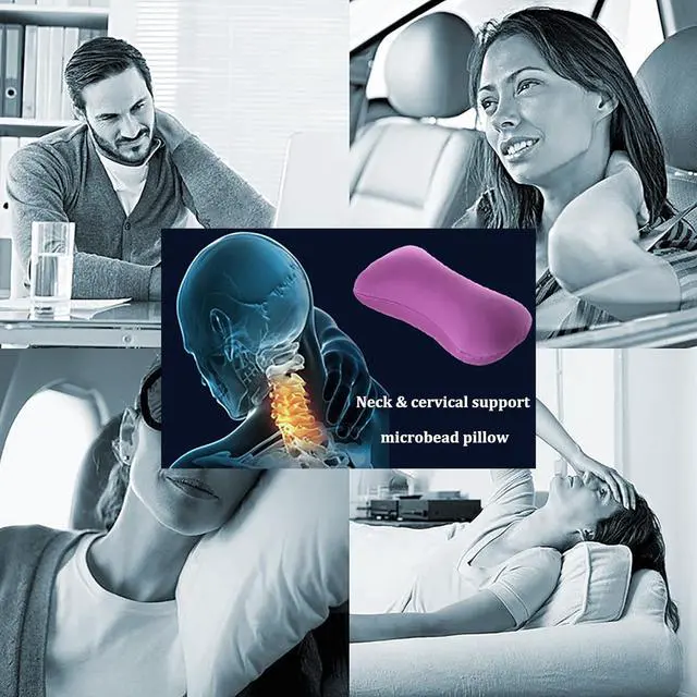 Alt view image 4 of 6 - 2 Pack Microbead Neck Pillow Squishy, Bone Headrest Pillow Neck & Cervical Support Bolster Cushion Comfortable Soft Universal Tube Pillow for Home Sofa Bed Travel Car Sleeping (Black + Purple)