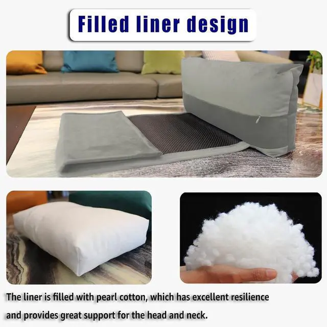 Alt view image 5 of 6 - Non-Slip Head Pillow for Recliners - Neck Support Cushion with Velvet Cover for Pain Relief at Home, Office and Travel (Light Gray)