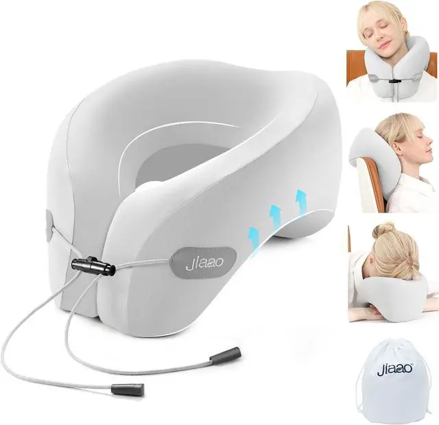 Main image of jiaao Travel Neck Pillow - Pain Relief & Comfortable Sleep on Cars, Trains & Planes - Memory Foam Advanced Neck Support for Long Flights, Eye Mask, Earplugs & Storage Bag