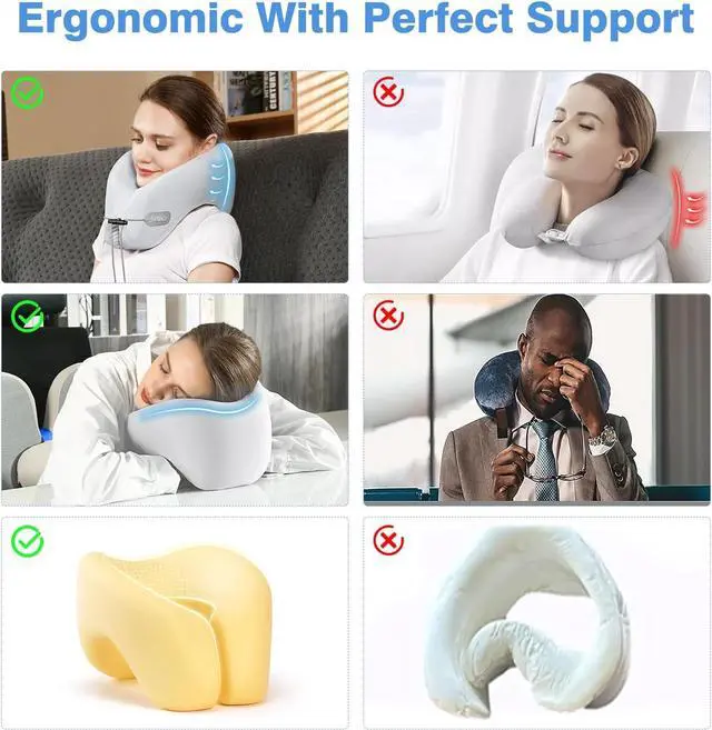 Alt view image 5 of 7 - jiaao Travel Neck Pillow - Pain Relief & Comfortable Sleep on Cars, Trains & Planes - Memory Foam Advanced Neck Support for Long Flights, Eye Mask, Earplugs & Storage Bag
