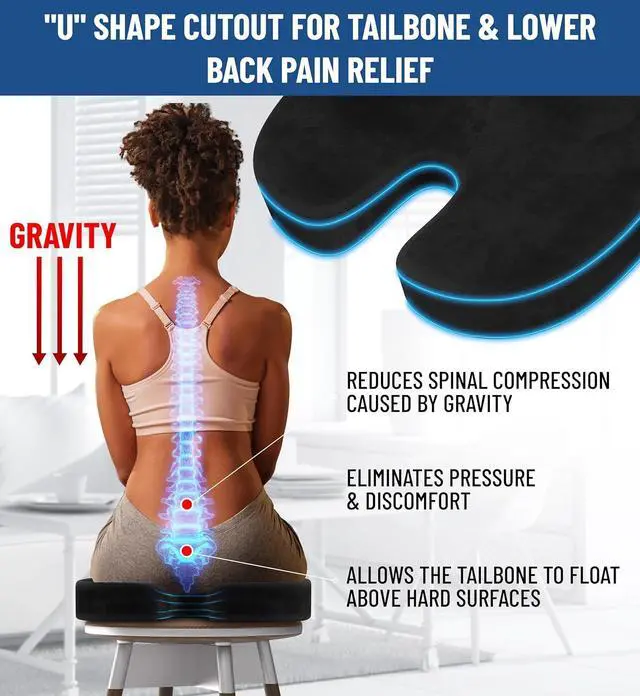 Alt view image 3 of 7 - Everlasting Comfort Doctor Recommended Memory Foam Seat Cushion for Office Chairs & Car Seat - Ergonomic Office Desk Accessories for Tailbone Pain Relief, Sciatica & Back Support