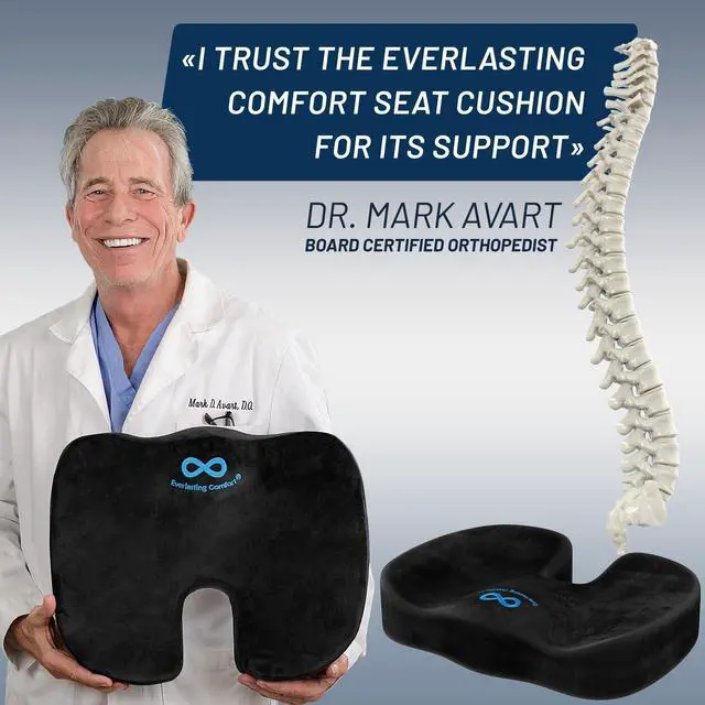 Alt view image 6 of 7 - Everlasting Comfort Doctor Recommended Memory Foam Seat Cushion for Office Chairs & Car Seat - Ergonomic Office Desk Accessories for Tailbone Pain Relief, Sciatica & Back Support