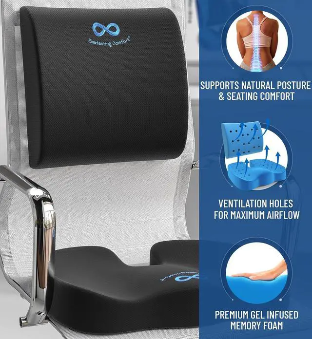 Alt view image 4 of 7 - Everlasting Comfort Doctor Recommended Memory Foam Seat Cushion for Office Chairs & Car Seat - Ergonomic Office Desk Accessories for Tailbone Pain Relief, Sciatica & Lumbar Support