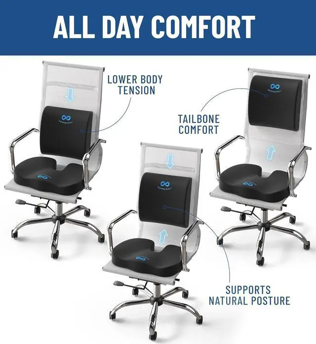 Alt view image 6 of 7 - Everlasting Comfort Doctor Recommended Memory Foam Seat Cushion for Office Chairs & Car Seat - Ergonomic Office Desk Accessories for Tailbone Pain Relief, Sciatica & Lumbar Support