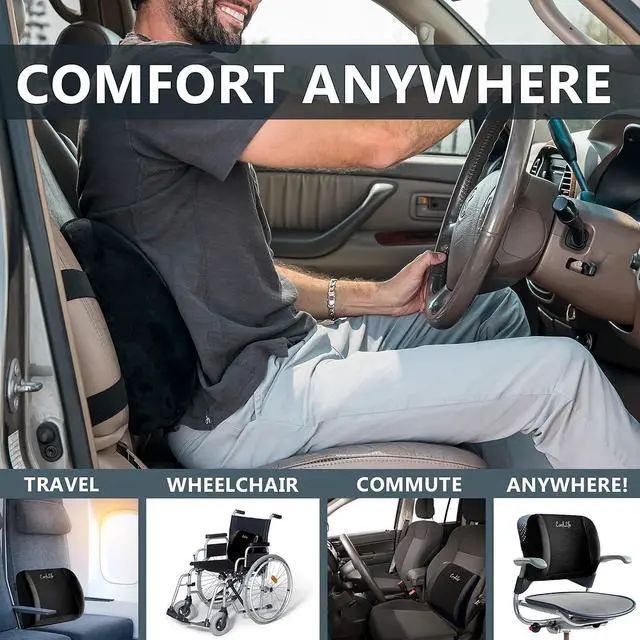 Alt view image 6 of 7 - ComfiLife Lumbar Support Back Pillow Office Chair and Car Seat Cushion - Memory Foam with Adjustable Strap and Breathable 3D Mesh (Black)