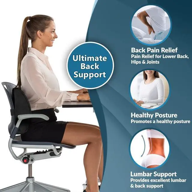 Alt view image 5 of 7 - ComfiLife Lumbar Support Back Pillow Office Chair and Car Seat Cushion - Memory Foam with Adjustable Strap and Breathable 3D Mesh (Black)