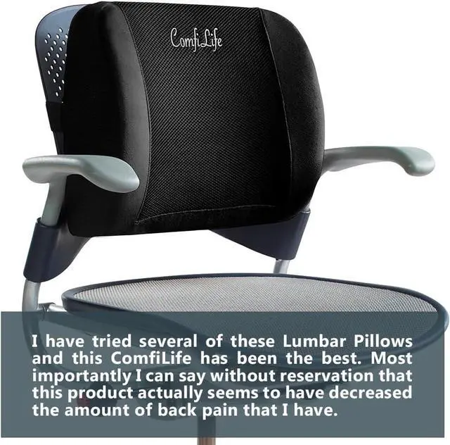 Alt view image 7 of 7 - ComfiLife Lumbar Support Back Pillow Office Chair and Car Seat Cushion - Memory Foam with Adjustable Strap and Breathable 3D Mesh (Black)
