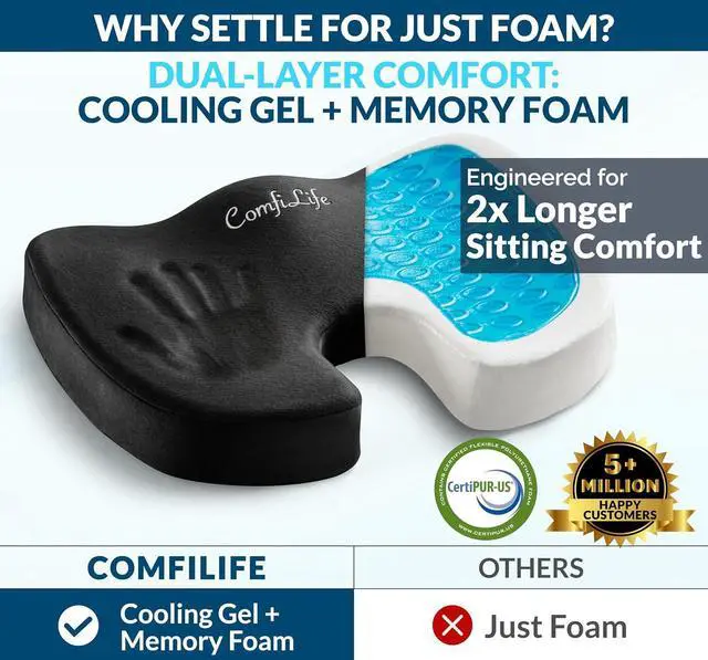 Alt view image 2 of 7 - ComfiLife Premium Gel & Memory Foam Seat Cushion  Doctor Recommended Office Chair Cushion, Car Seat Cushion  Chair Cushions for Back & Sciatica Pain Relief  Seat Cushions for Office & Desk (Black)