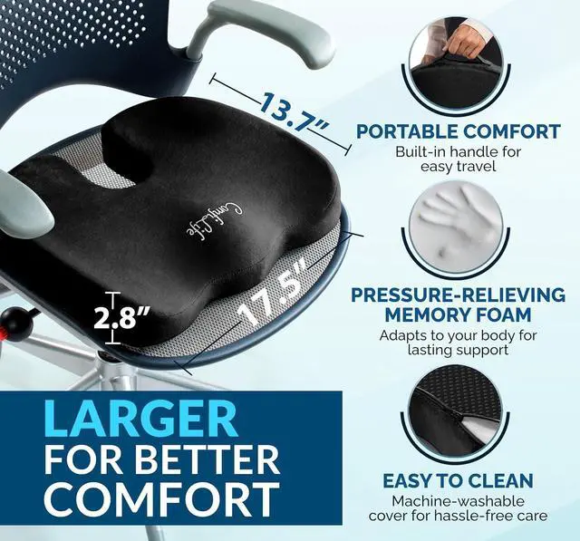 Alt view image 5 of 7 - ComfiLife Premium Gel & Memory Foam Seat Cushion  Doctor Recommended Office Chair Cushion, Car Seat Cushion  Chair Cushions for Back & Sciatica Pain Relief  Seat Cushions for Office & Desk (Black)