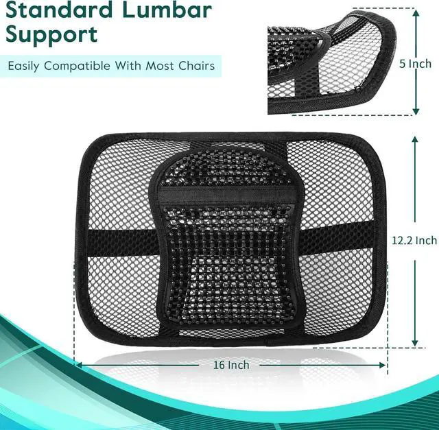 Alt view image 4 of 7 - Samyoung Mesh Lumbar Support for Office Chair and Car Seat | 12 x 16 Inch Breathable Double-Layer Mesh Back Support with Elastic Chair Strap & Support Beads for Firm, Comfortable Support