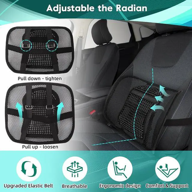 Alt view image 2 of 7 - Samyoung Mesh Lumbar Support for Office Chair and Car Seat | 12 x 16 Inch Breathable Double-Layer Mesh Back Support with Elastic Chair Strap & Support Beads for Firm, Comfortable Support