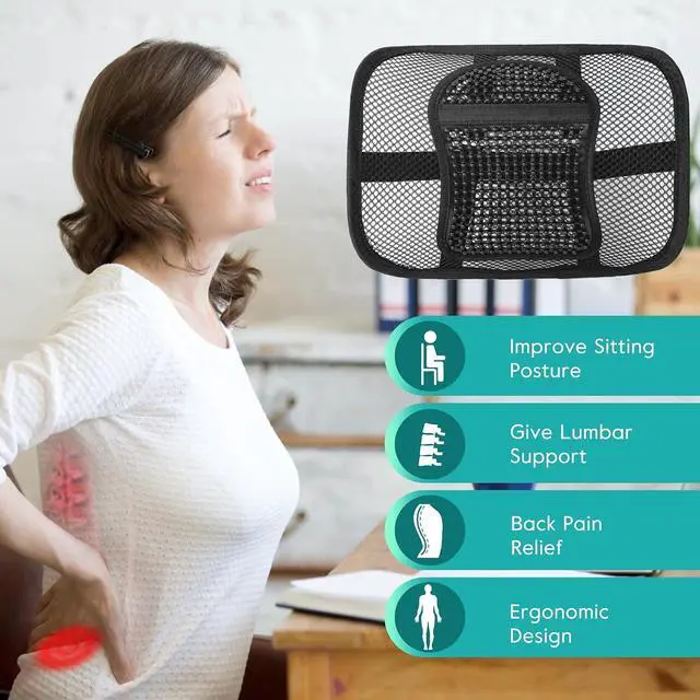 Alt view image 3 of 7 - Samyoung Mesh Lumbar Support for Office Chair and Car Seat | 12 x 16 Inch Breathable Double-Layer Mesh Back Support with Elastic Chair Strap & Support Beads for Firm, Comfortable Support