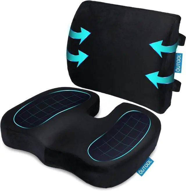 Main image of QUTOOL Orthopedic Seat Cushion and Lumbar Support Pillow for Office Chair & Car, Memory Foam with Washable Cover Ergonomic Desk Chair Cushion for Tailbone, Lower Back Pain, Sciatica Relief