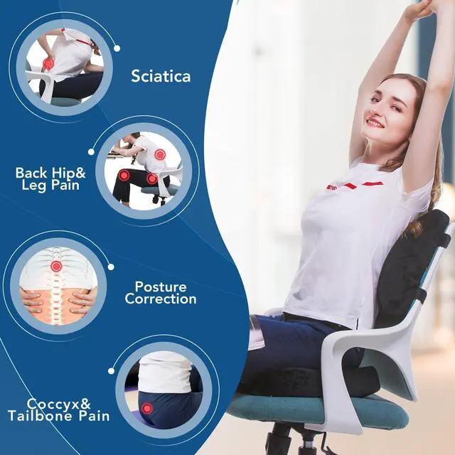 Alt view image 4 of 7 - QUTOOL Orthopedic Seat Cushion and Lumbar Support Pillow for Office Chair & Car, Memory Foam with Washable Cover Ergonomic Desk Chair Cushion for Tailbone, Lower Back Pain, Sciatica Relief
