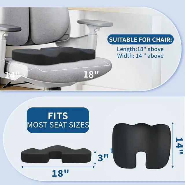 Alt view image 5 of 7 - QUTOOL Orthopedic Seat Cushion and Lumbar Support Pillow for Office Chair & Car, Memory Foam with Washable Cover Ergonomic Desk Chair Cushion for Tailbone, Lower Back Pain, Sciatica Relief