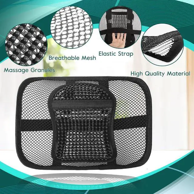Alt view image 6 of 7 - Samyoung Mesh Lumbar Support for Office Chair and Car Seat | 12 x 16 Inch Breathable Double-Layer Mesh Back Support with Elastic Chair Strap & Support Beads for Firm, Comfortable Support