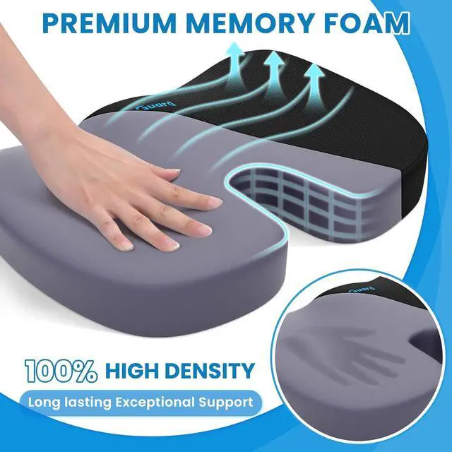 Alt view image 3 of 7 - TushGuard Seat Cushion for Office Chair Memory Foam Non-Slip Cushion Back, Relief Chair Pad, Butt Pillow for Office Chair, Car, Computer Desk, Black