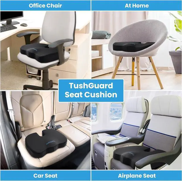 Alt view image 7 of 7 - TushGuard Seat Cushion for Office Chair Memory Foam Non-Slip Cushion Back, Relief Chair Pad, Butt Pillow for Office Chair, Car, Computer Desk, Black