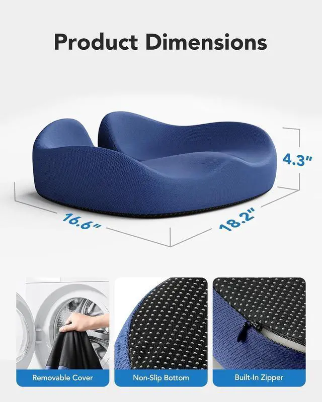 Alt view image 3 of 7 - HUANUO Ergonomic Seat Cushion for Office Chair, Extra Large Car Seat Cushion, Tailbone and Back Support, Cooling Gel Enhanced, 4-Zone Pressure Relief Chair Cushions for Office, Car, Wheelchair