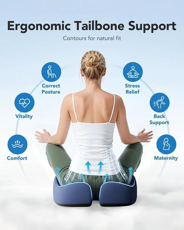 Alt view image 6 of 7 - HUANUO Ergonomic Seat Cushion for Office Chair, Extra Large Car Seat Cushion, Tailbone and Back Support, Cooling Gel Enhanced, 4-Zone Pressure Relief Chair Cushions for Office, Car, Wheelchair