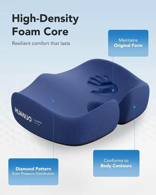 Alt view image 5 of 7 - HUANUO Ergonomic Seat Cushion for Office Chair, Extra Large Car Seat Cushion, Tailbone and Back Support, Cooling Gel Enhanced, 4-Zone Pressure Relief Chair Cushions for Office, Car, Wheelchair