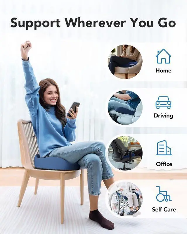 Alt view image 7 of 7 - HUANUO Ergonomic Seat Cushion for Office Chair, Extra Large Car Seat Cushion, Tailbone and Back Support, Cooling Gel Enhanced, 4-Zone Pressure Relief Chair Cushions for Office, Car, Wheelchair