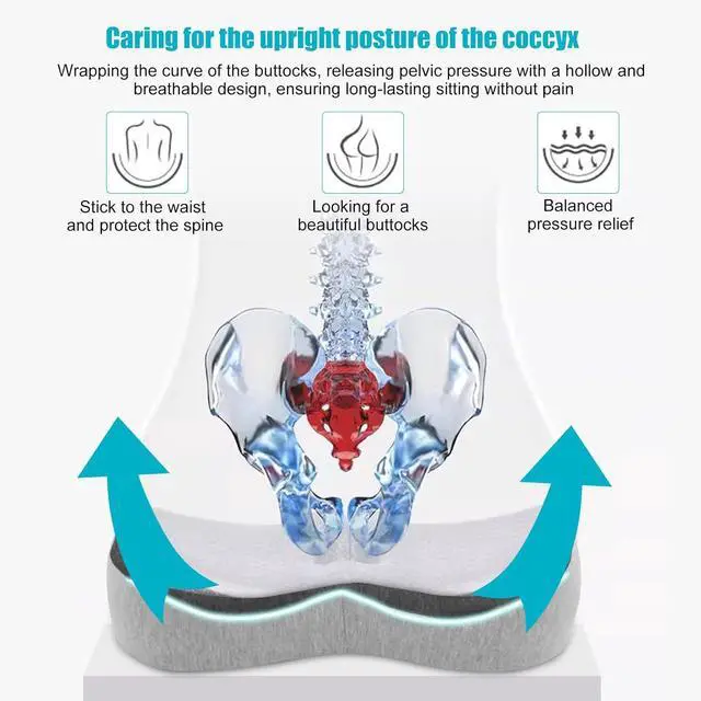 Alt view image 3 of 5 - Coccyx Seat Cushion, Sciatica Pain Relief Tailbone Cushion for Office Chair, Car Seat, and Home Seat, Office Chair Cushions for Back and Butt(Dark Grey)