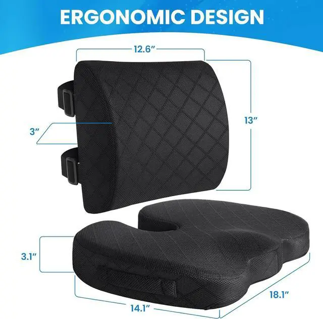 Alt view image 2 of 7 - TushGuard Back&Seat Cushion, Car Seat Office Chair Cushions, Sciatica & Back Coccyx Tailbone Discomfort Easing Chair Pad, Memory Foam Lumbar Support Pillow for Desk, Wheelchair, Driving (Black)