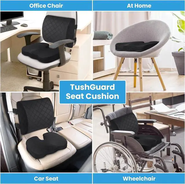 Alt view image 6 of 7 - TushGuard Back&Seat Cushion, Car Seat Office Chair Cushions, Sciatica & Back Coccyx Tailbone Discomfort Easing Chair Pad, Memory Foam Lumbar Support Pillow for Desk, Wheelchair, Driving (Black)