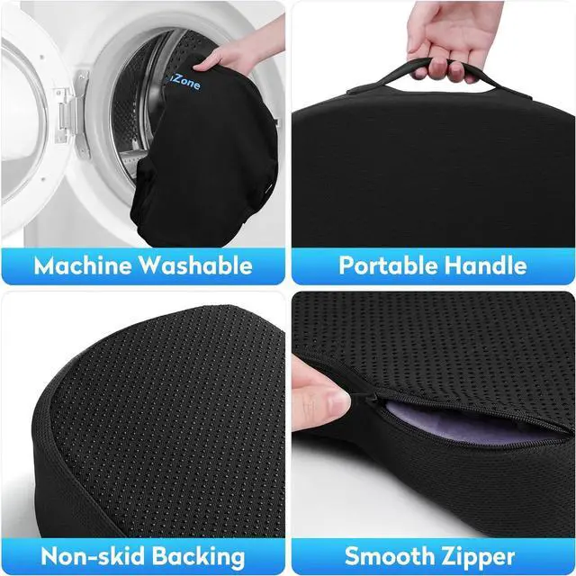 Alt view image 4 of 6 - Ergonomic Memory Foam Seat Cushion with Non-Slip Base - Office Chair, Car, Airplane, Wheelchair & Bleacher Support - Pressure Relief for Back, Tailbone & Sciatica (Black)