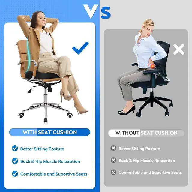 Alt view image 3 of 6 - Ergonomic Memory Foam Seat Cushion with Non-Slip Base - Office Chair, Car, Airplane, Wheelchair & Bleacher Support - Pressure Relief for Back, Tailbone & Sciatica (Black)