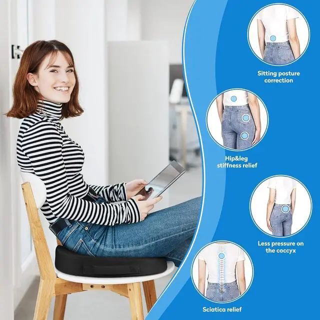 Alt view image 2 of 6 - Ergonomic Memory Foam Seat Cushion with Non-Slip Base - Office Chair, Car, Airplane, Wheelchair & Bleacher Support - Pressure Relief for Back, Tailbone & Sciatica (Black)