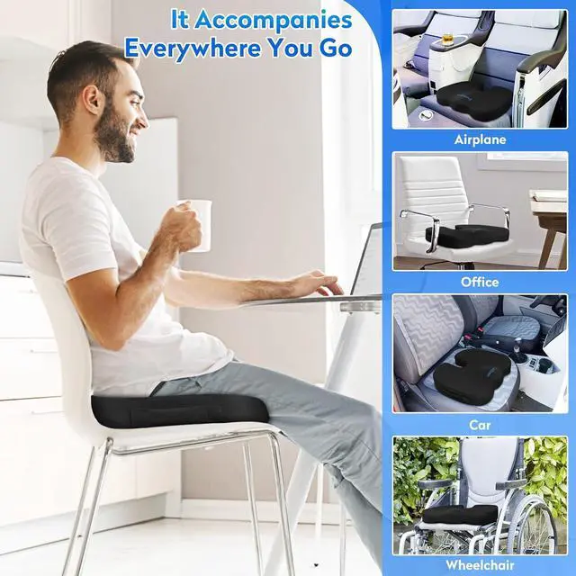 Alt view image 5 of 6 - Ergonomic Memory Foam Seat Cushion with Non-Slip Base - Office Chair, Car, Airplane, Wheelchair & Bleacher Support - Pressure Relief for Back, Tailbone & Sciatica (Black)