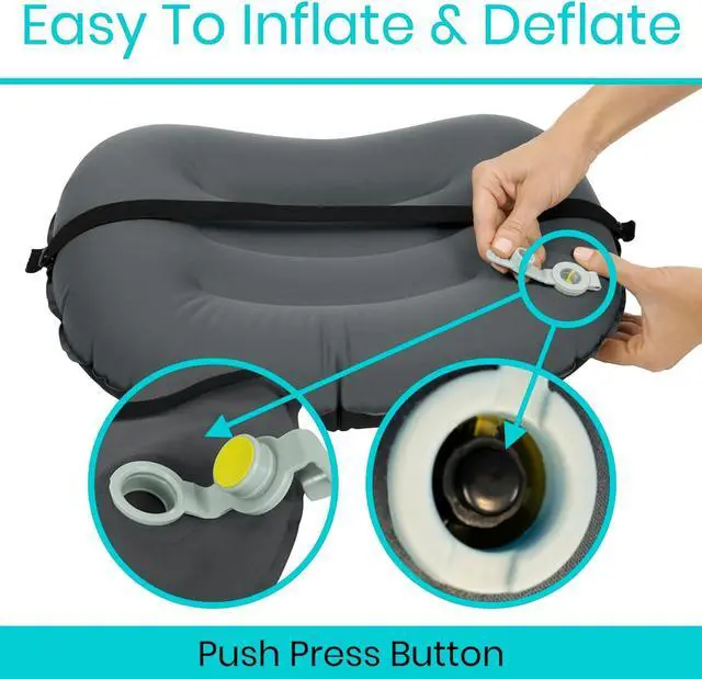 Alt view image 2 of 7 - Vive Inflatable Lumbar Pillow - Cushion for Airplane Seat Travel Support - Lower Back Cushion for Car, Office Chair - Adjustable Firm Air Neck Pain, Sciatica Relief - Compact Portable Camping Headrest