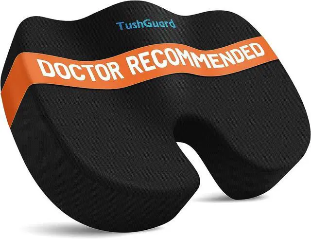 Main image of TushGuard Seat Cushion for Office Chair Memory Foam Non-Slip Desk Seat Cushion Back, Coccyx, Sciatica, Tailbone Pain Relief Butt Pillow for Office Chair, Car, Wheelchair, Black