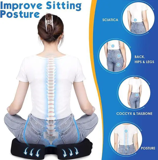 Alt view image 6 of 7 - TushGuard Seat Cushion for Office Chair Memory Foam Non-Slip Desk Seat Cushion Back, Coccyx, Sciatica, Tailbone Pain Relief Butt Pillow for Office Chair, Car, Wheelchair, Black