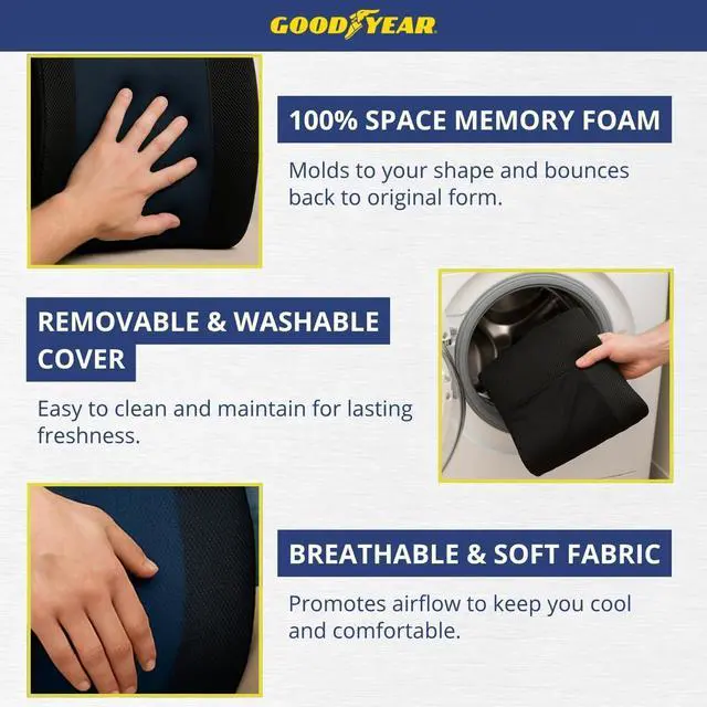 Alt view image 6 of 7 - Goodyear Lumbar Support Pillow for Office Chair and Car Seat - Memory Foam Lumbar Pillow & Back Brace Support Posture Corrector, Lower Back Pain Relief
