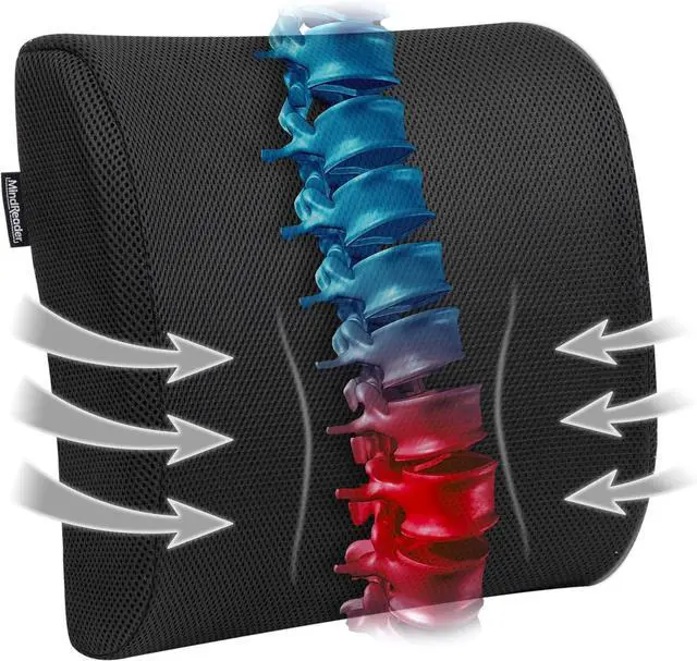 Main image of Mind Reader Lumbar Support Cushion with Air-Cloud Memory Foam, Ergonomic Lower Back Pillow for Office Chair and Car Seat, Black