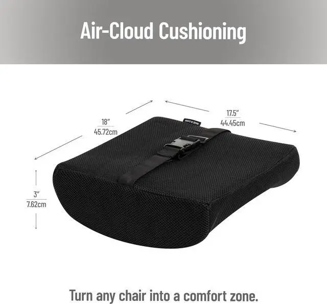 Alt view image 3 of 7 - Mind Reader Lumbar Support Cushion with Air-Cloud Memory Foam, Ergonomic Lower Back Pillow for Office Chair and Car Seat, Black