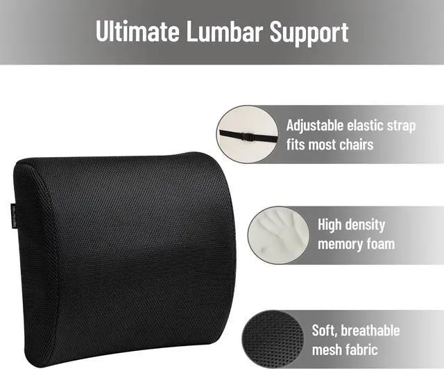 Alt view image 6 of 7 - Mind Reader Lumbar Support Cushion with Air-Cloud Memory Foam, Ergonomic Lower Back Pillow for Office Chair and Car Seat, Black