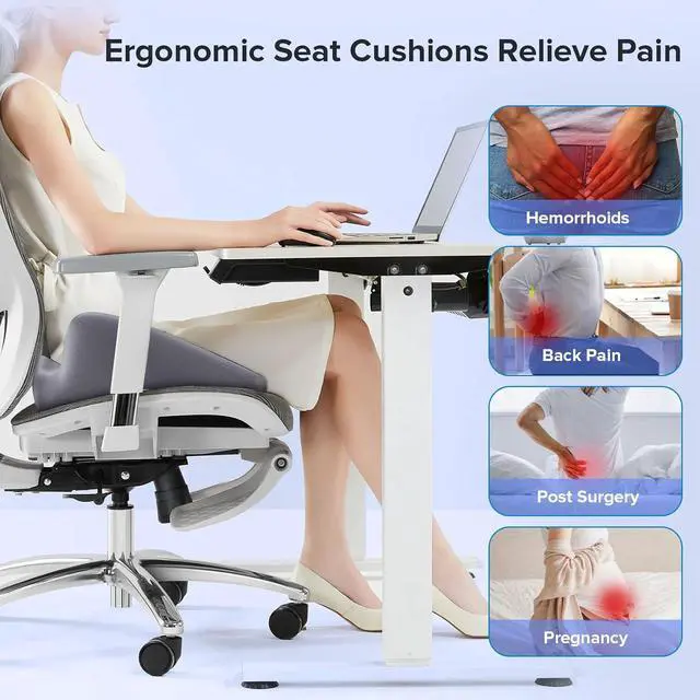 Alt view image 3 of 7 - Seat Cushion for Relief Sciatica - Memory Foam Cushion for Office Chair, Hip & Coccyx Pain Relief for Long Sitting,2025 Upgraded Large Seat Cushion for Soft Support,Suitable for Game Chair/Wheelchair