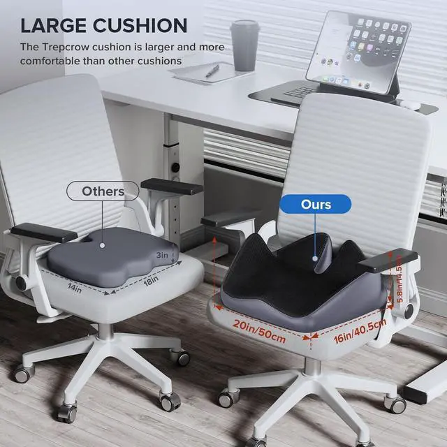 Alt view image 4 of 7 - Seat Cushion for Relief Sciatica - Memory Foam Cushion for Office Chair, Hip & Coccyx Pain Relief for Long Sitting,2025 Upgraded Large Seat Cushion for Soft Support,Suitable for Game Chair/Wheelchair