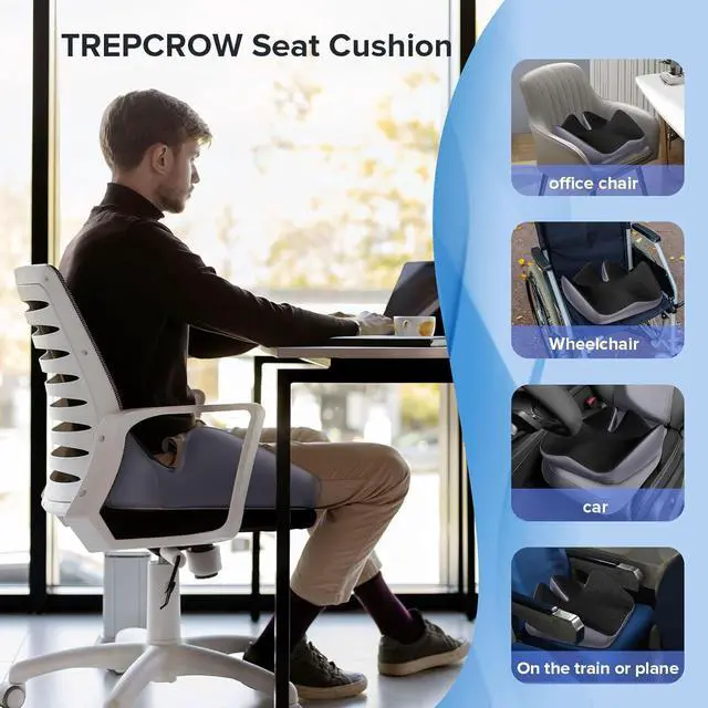 Alt view image 7 of 7 - Seat Cushion for Relief Sciatica - Memory Foam Cushion for Office Chair, Hip & Coccyx Pain Relief for Long Sitting,2025 Upgraded Large Seat Cushion for Soft Support,Suitable for Game Chair/Wheelchair
