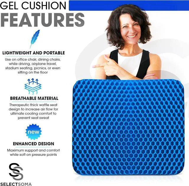Alt view image 3 of 6 - SelectSoma Gel Seat Cushion for Long Sitting Pressure Relief for Back, Sciatica, Coccyx, Tailbone Pain - Cushion for Office Chair, Wheelchair, Car & Truck, Patio Chairs - Egg Seat Pad